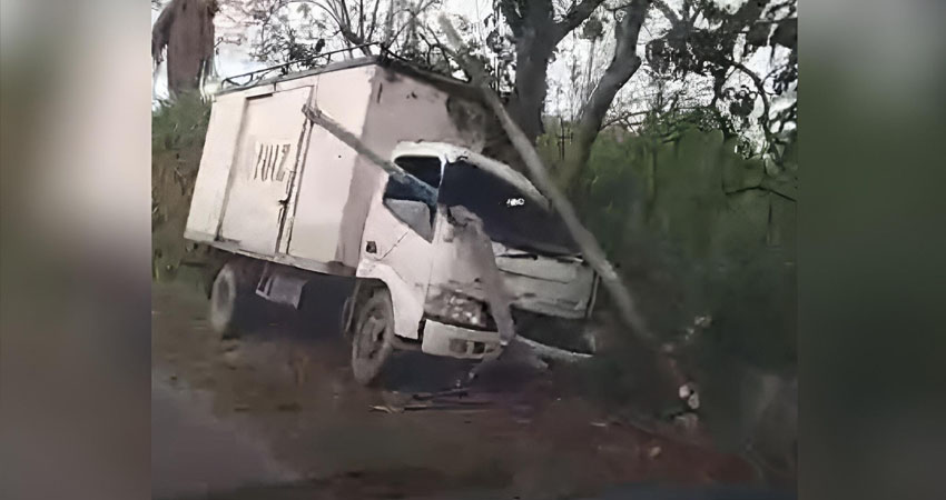 Camión impacta contra un poste. Foto: Cortesía/Radio ABC Stereo