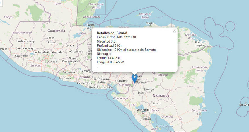 El movimiento telúrico se registró a 8 kilómetros al suroeste de Somoto. Foto: Captura de pantalla/Radio ABC Stereo