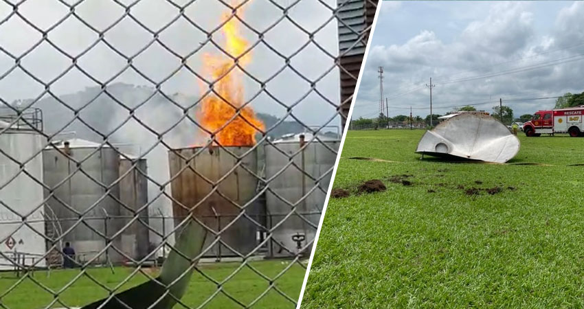 La tapa del tanque fue disparada y cayó en una zona verde aledaña.