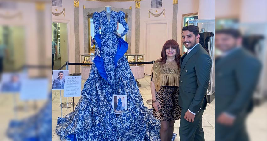 Un vestido a la talla de Hollywood, creado por el joven nicaragüense. Foto: Cortesía