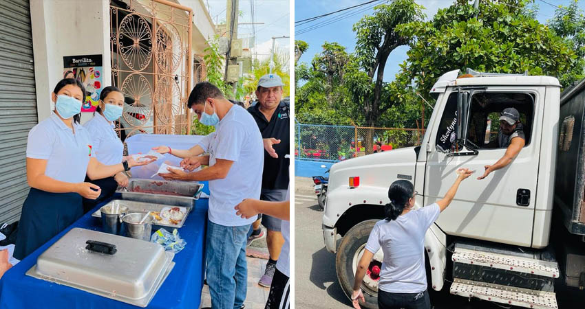 Estudiantes entregando alimentos a la población. Foto: Cortesía / Radio ABC Stereo