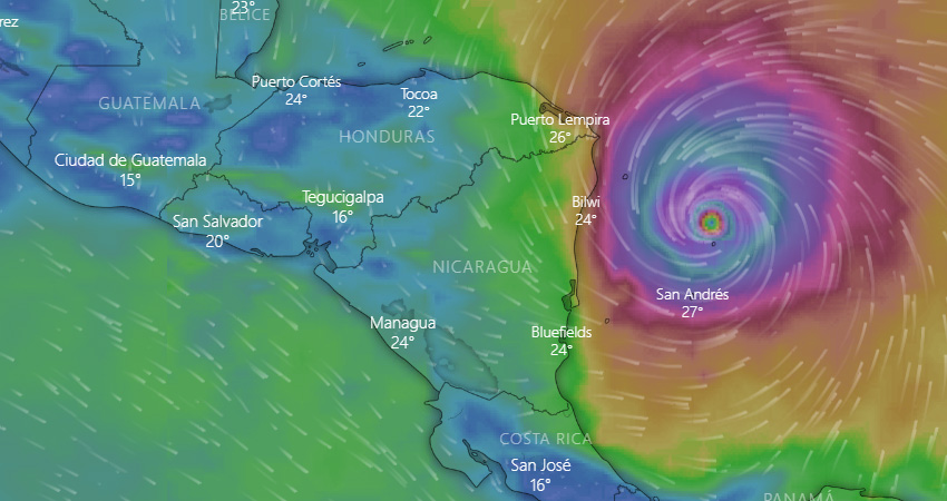 Iota rápidamente se convirtió en Huracán. Foto: Captura de pantalla/Windy