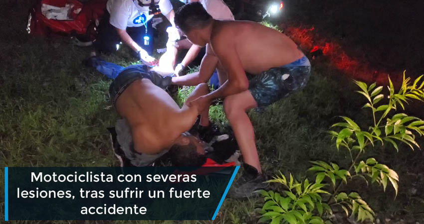 Motociclista con severas lesiones, tras sufrir un fuerte accidente sobre la carretera al Sauce