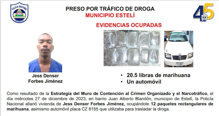 Jess Denser Forbes se encuentra a la orden del Ministerio Público. Foto: Cortesía / Policía Nacional