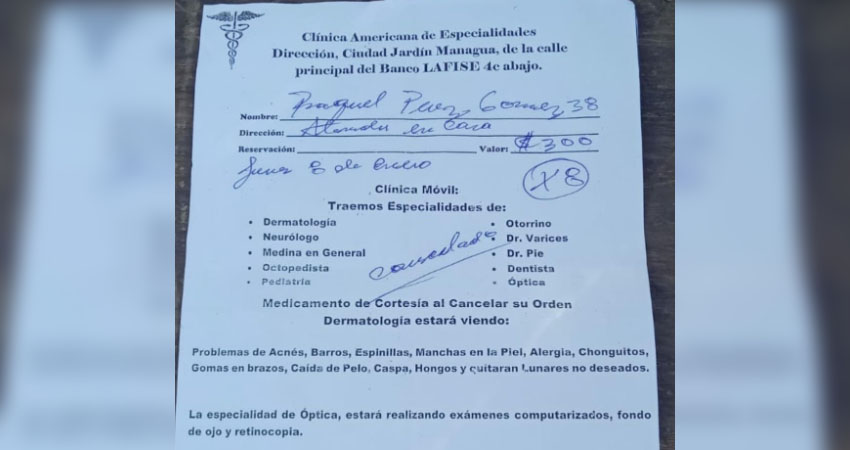 Estafador entrega a sus víctimas la esquela de una clínica que no existe.      Foto: Imagen de archivo.